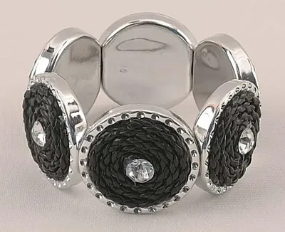 Silver & Black Tone Stretch Bracelet 049-40336