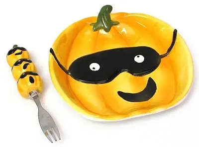 Ceramic Pumpkin Plate with Fork Set 049-60014