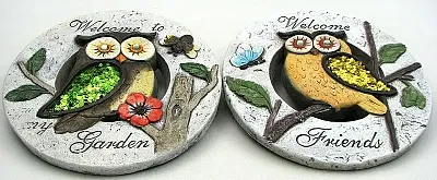 Owl Cement Garden Stone set of 2 049-63024