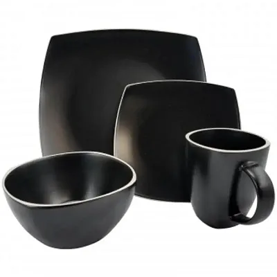 Gibson Soho Lounge Matte 16-Piece Dinnerware Set, Black