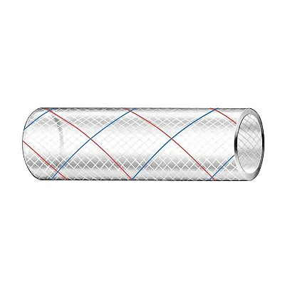 Trident Marine 5/8" x 50' Clear Reinforced PVC Hose Tubing Red &amp; Blue Tracer