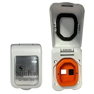 SmartPlug Data Port Case/Inlet Only - White Cover w/One Blank Plug &amp; One Ope