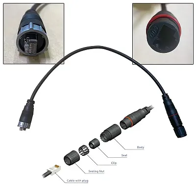 Furuno RJ45 to HUB102 Cable 0.5M Waterproof RJ45 (M) to RJ45 Adapter