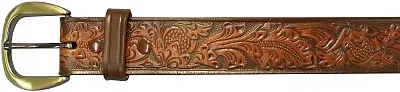 Barjan 10610110234 34"Brown Embossed Belt Floral