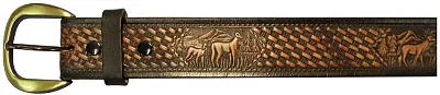 Barjan 10610160144 44"Black Embossed Deer Belt