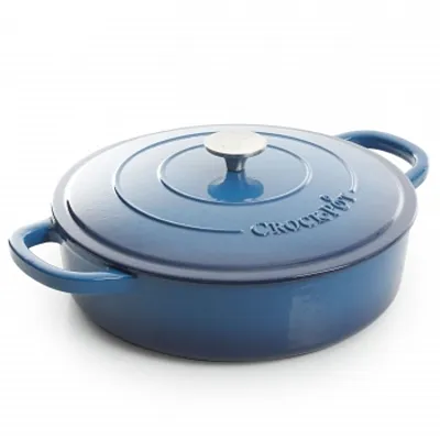 Crock Pot Artisan Enameled 5 Quart Cast Iron Round Braiser Pan with Self Basting