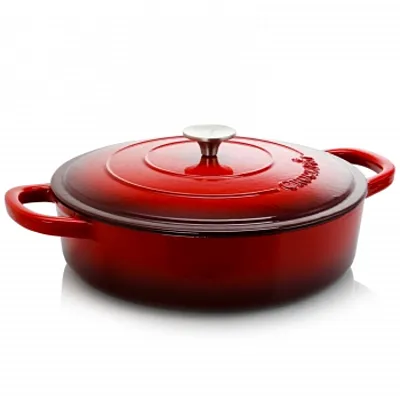 Crock Pot Artisan Enameled Cast Iron 5 Quart Round Braiser Pan with Self Basting