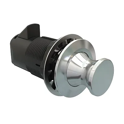 Southco Point Push-to-Close Latch, Round Housing, Chrome Housing, Chrome Knob