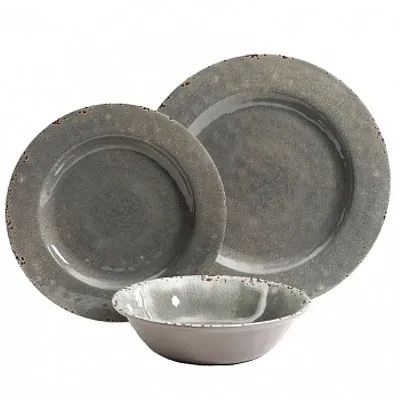 Studio California Mauna 12 Piece Dinnerware Set in Gray Crackle Look Decal