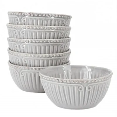 Modern Southern Home Capri 6 Piece 6 Inch Stoneware Embossed Cereal Bowl Set in