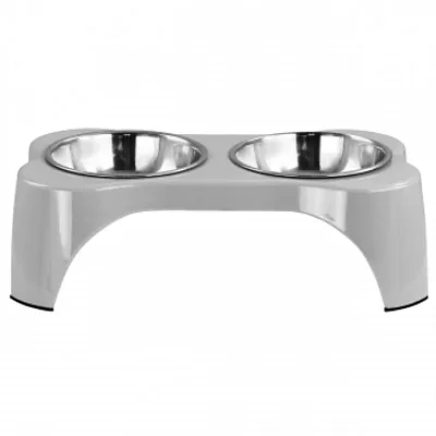Gibson Home Bow Wow Meow 3 Piece Elevated Pet Bowl Dinner Set in Grey