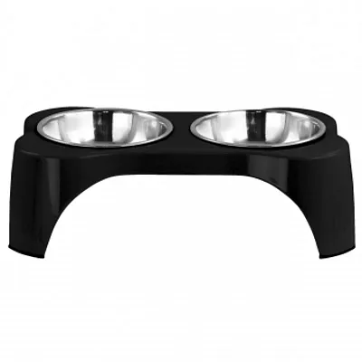 Gibson Home Bow Wow Meow 3 Piece Elevated Pet Bowl Dinner Set in Black