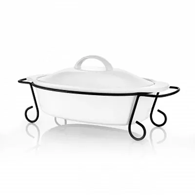 Gibson Elite Gracious Dining 2 Piece Oval Stoneware Bakeware with Lid and Metal