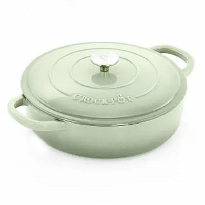 Crock Pot Artisan 5 Quart Round Enameled Cast Iron Braiser Pan with Self Basting