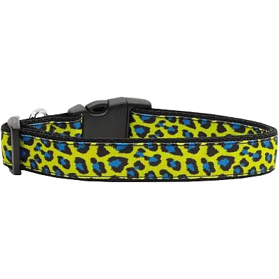 Mirage Pet Products Blue Leopard Print Nylon Ribbon Dog Collar - LG