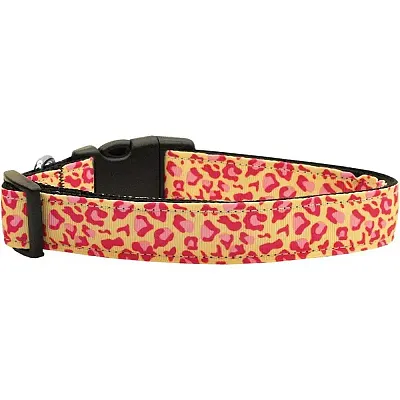 Mirage Pet Products Pink Leopard Print Nylon Ribbon Dog Collar - LG