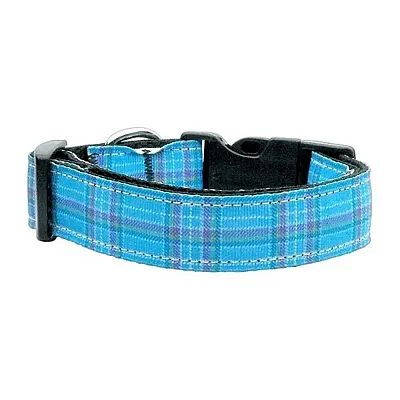 Mirage Pet Products Blue Plaid Nylon Ribbon Dog Collar - XS