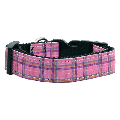 Mirage Pet Products Pink Plaid Nylon Ribbon Dog Collar - SM
