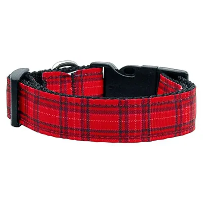 Mirage Pet Products Red Plaid Nylon Ribbon Dog Collar - SM