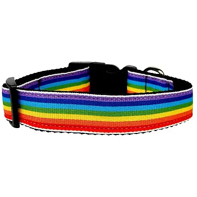 Mirage Pet Products Rainbow Striped Nylon Ribbon Dog Collar - LG