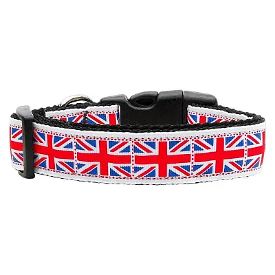 Mirage Pet Products Tiled Union Jack (UK Flag) Nylon Ribbon Dog Collar - SM