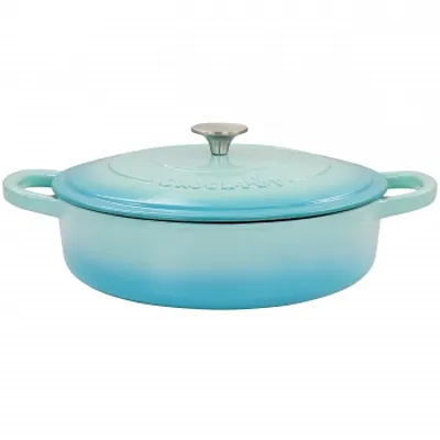 Crock Pot Artisan 5 Quart Enameled Cast Iron Braiser Pan with Lid in Gradient Aq