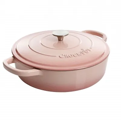 Crock Pot Artisan 5 Quart Round Enameled Cast Iron Braiser Pan with Self Basting