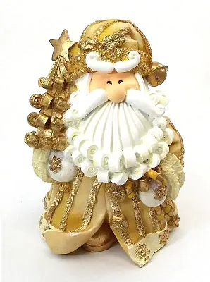 Novelties & Gifts 1256523A 8" Curly Beard Golden Resin Santa Wit