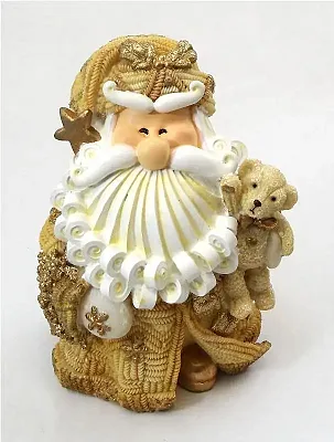 Novelties & Gifts 1256523D 8" Curly Beard Golden Resin Santa Wit