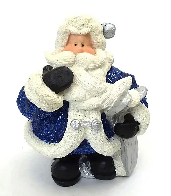 Novelties & Gifts 1256553A 6" Resin Royal Blue Glitter Santa Hol