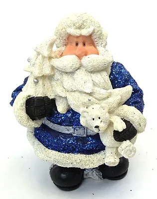 Novelties & Gifts 1256553C 6" Resin Royal Blue Glitter Santa Hol