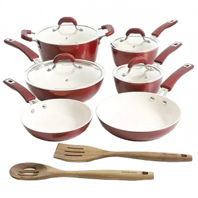 Kenmore Arlington 12 Piece Aluminum Ceramic Coated Nonstick Cookware Set in Meta