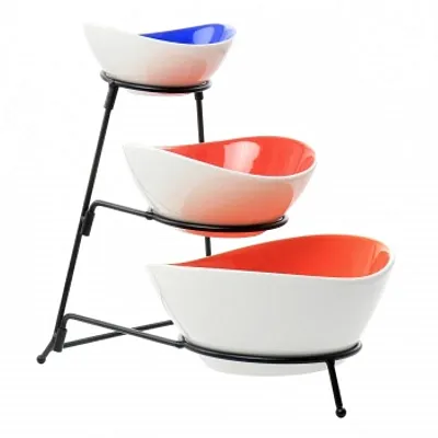 Gibson Home Crenshaw 4 Piece Hand Painted Stoneware 3-Tier Serving Bowl Set with