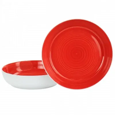 Gibson Home Crenshaw 8.5 Inch 2 Piece Stoneware Dinner Bowl Set in Red and White