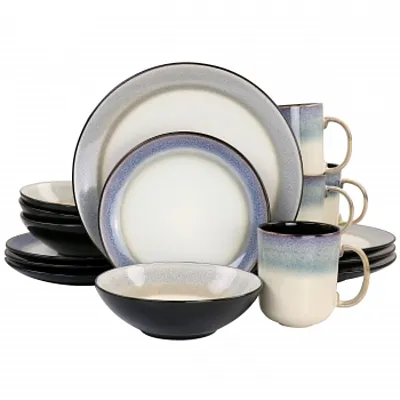 Gibson Elite Rings of Saturn 16 Piece Reactive Glaze Stoneware Dinnerware Set in