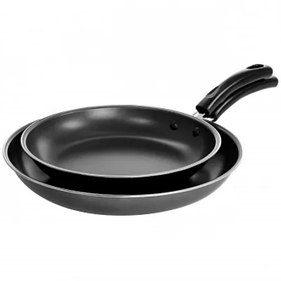 Gibson Everyday Highberry 2 Piece 12in and 10in Frying Pan Set in Metallic Grey