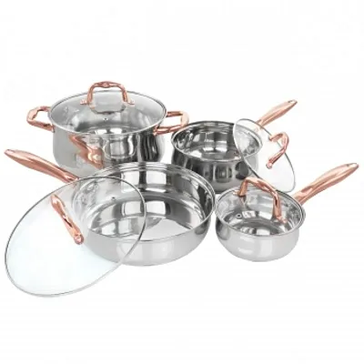 Gibson Home Bransonville 8 Piece Stainless Steel Cookware Set in Chrome and Bron