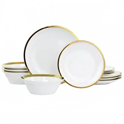 Gibson Home Premier Gold Fine Ceramic 12 Piece Dinnerware Set