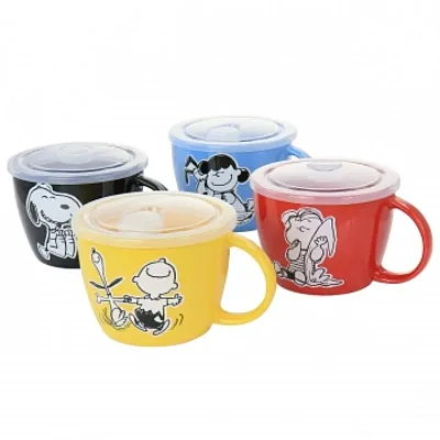 Gibson Peanuts 70th Anniversary 4 Piece Stoneware 23.5oz Soup Bowl Set with Vent