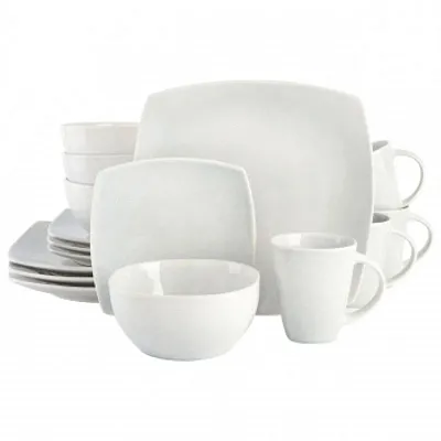 Gibson Home Soho Lounge 16 Piece Soft Square Stoneware Dinnerware Set in Stone G