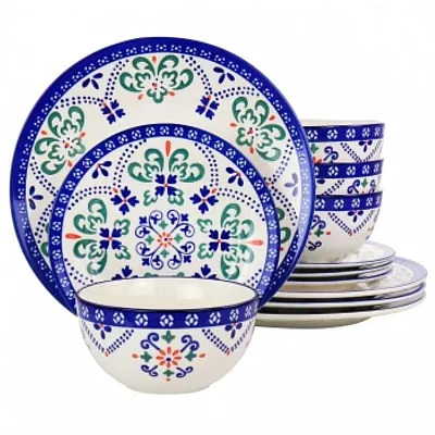 Laurie Gates California Designs Tierra Star 12 Piece Hand Painted Dinnerware Set