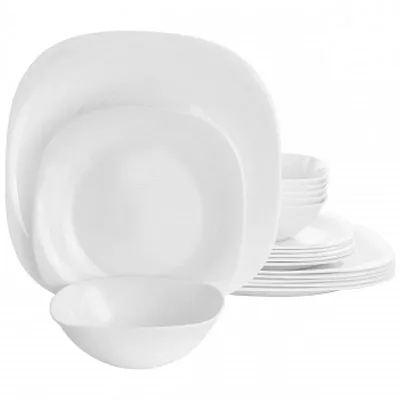 Gibson Ultra Piazza 18 Piece Soft Square Tempered Opal Glass Dinnerware Set in W
