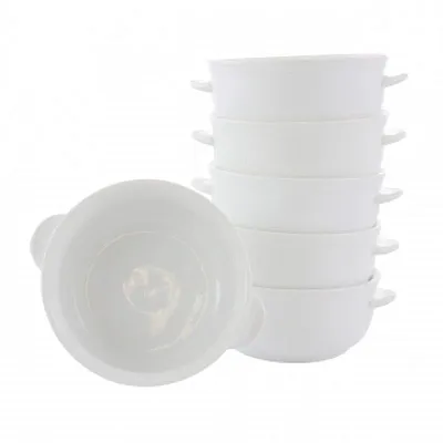 Our Table Simply White 6 Piece 5.5 Inch Porcelain Double Handle Bistro Bowl Set