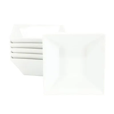 Our Table Simply White 6 Piece 26 Ounce Fine Ceramic Square Soup Bowl Set in Whi