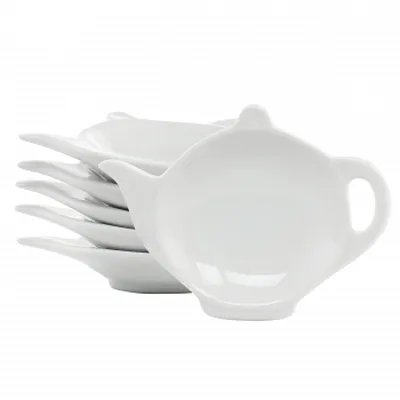 Our Table Simply White 6 Piece Teapot Ceramic Tea Bag Caddy Dish Set in White