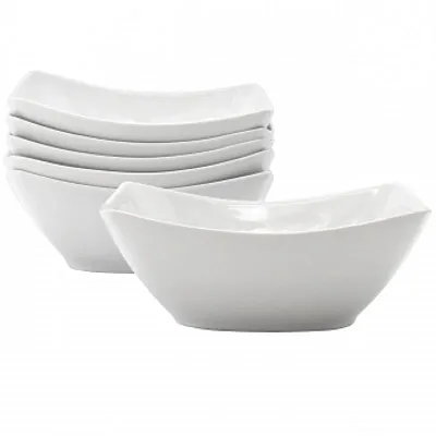 Our Table Simply White 6 Piece 7 Inch Rectangular Porcelain Bowl Set in White