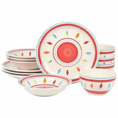 Gibson Home Heidy 12 Piece Durastone Dinnerware Set in Red