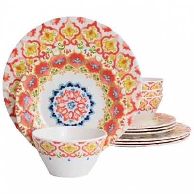 Laurie Gates California Designs Tamayo 12 Piece Melamine Dinnerware Set in Multi