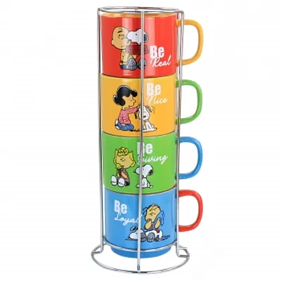Gibson Peanuts Classic Gentle Reminders Collection 4 Piece Stoneware Stackable M