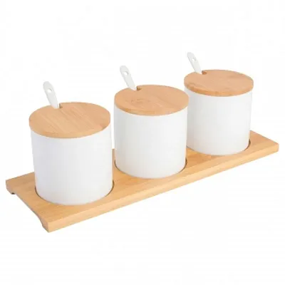 Gibson Gracious Dining 10 Piece Fine Ceramic Condiment Jars with Bamboo Lids and